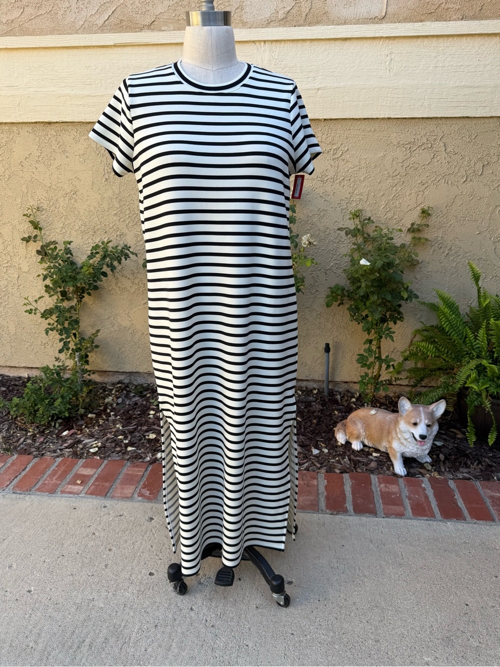 NWT SPANX Air Essentials Black & White Striped Maxi Dress XL